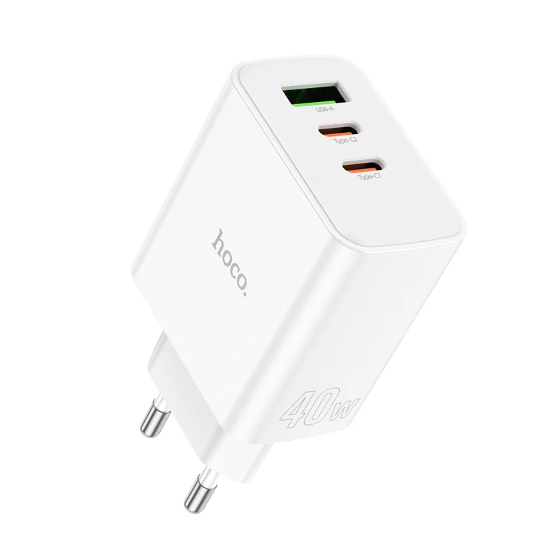 HOCO C126A PD40W Dual USB C Fast Charging Adapter For iPhone 17/16/15 Pro Max PD QC3.0 Wall Travel Phone Charger For Samsung S23