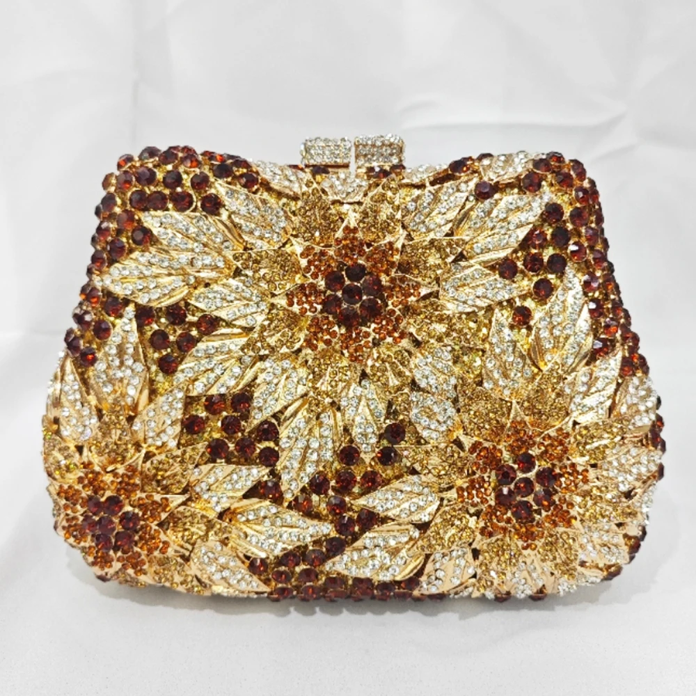 Flower Crystal Evening Bag Black White Luxury Diamond Party Prom Clutches Women Formal Cocktail Purses Rhinestone Floral Handbag