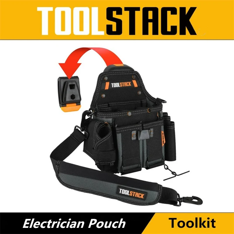 TOOLSTACK Electrician Pouch Thickened Large-capacity Service Kit Storage Bag Quick-Locked Multifunctional Shoulder & Waist Pack