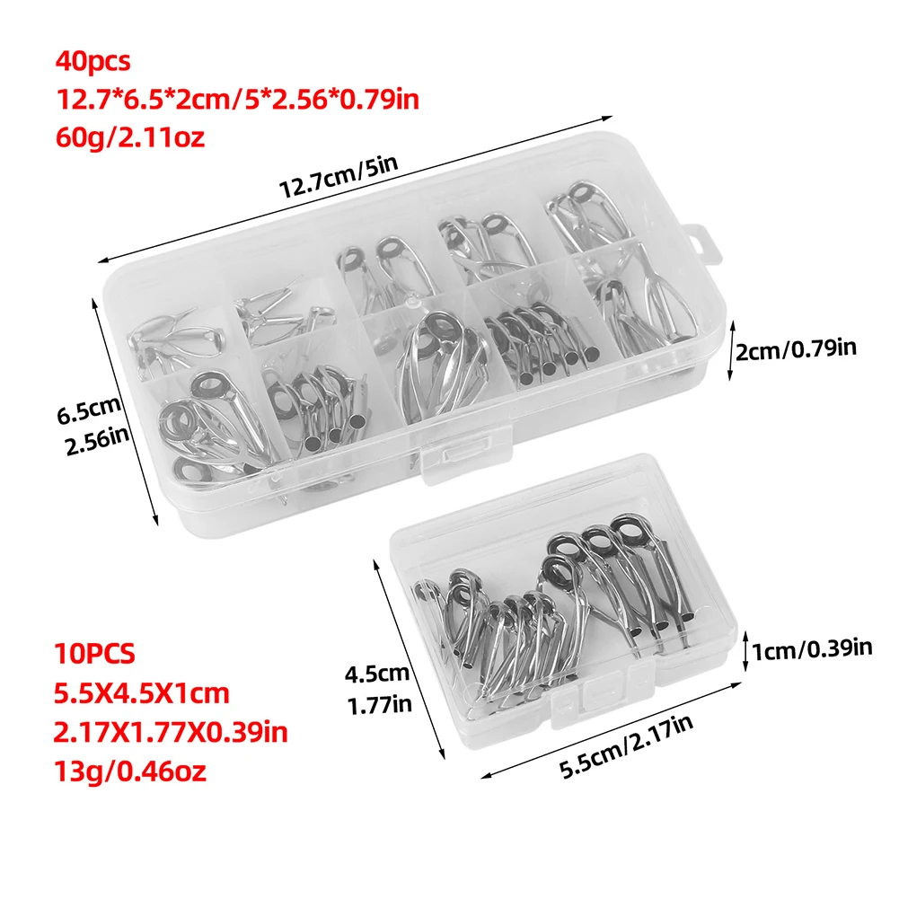 10/40pcs Ring Rod Guides Tip Tops Stainless Steel Top Tip Fishing Ring Replacement Fished Gear Convenient Outdoor Accessories