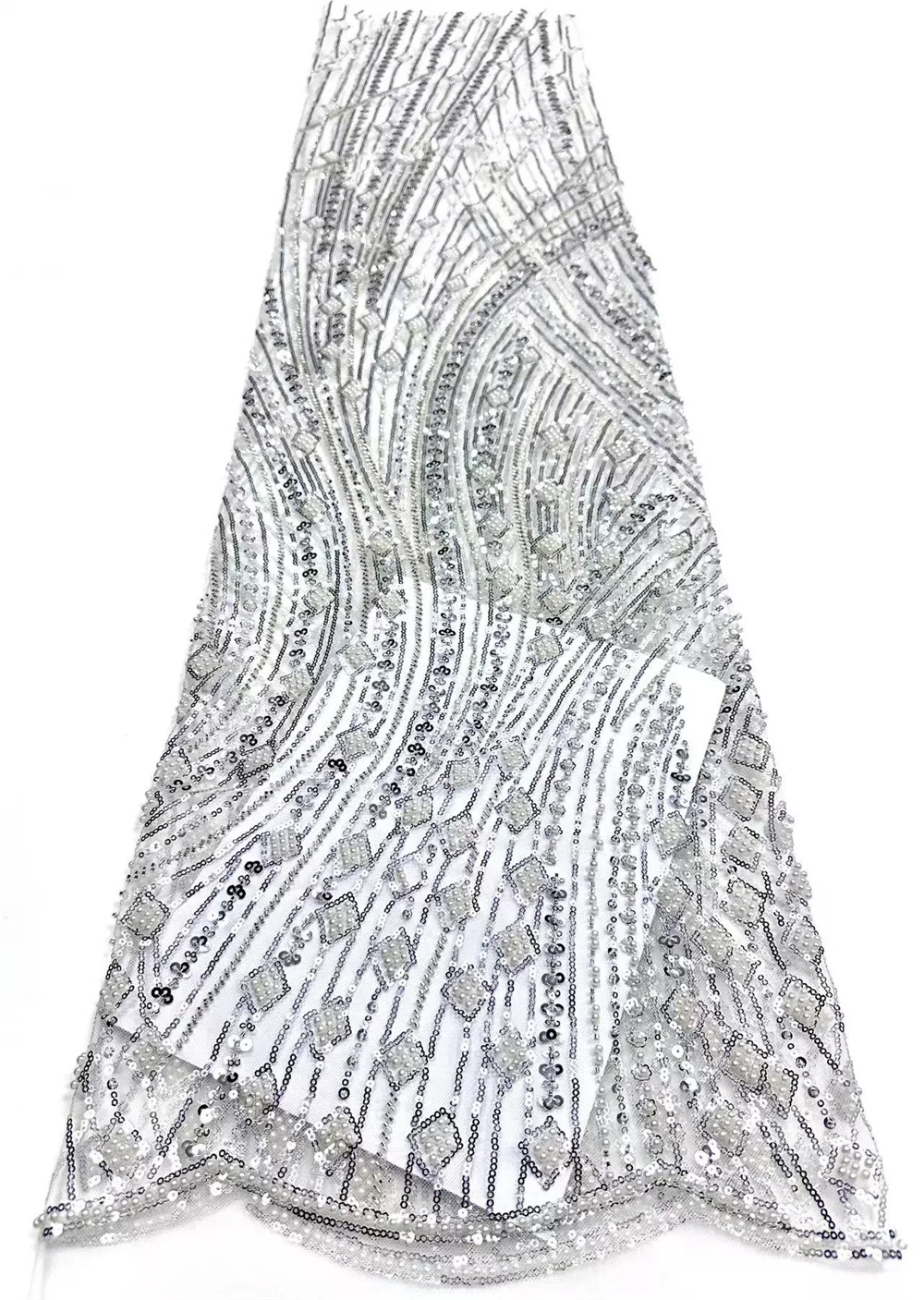 African Bridal Lace Fabric 2025 Sequin Beaded Embroidery Nigerian Groom High Quality French Tulle White Lace For Wedding Hm141-1