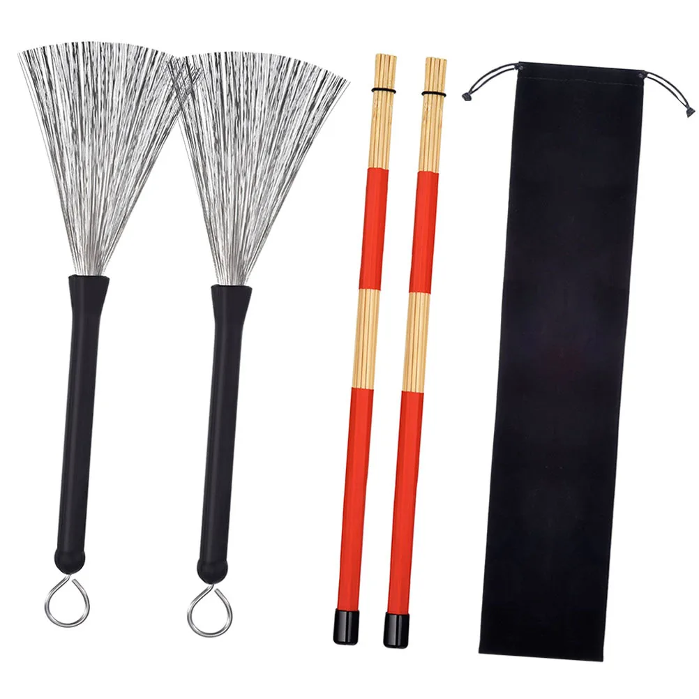 

Drum Brushes Bamboo Drumsticks Set Steel Wire For Jazz Acoustic Percussion Instrument Accessories With Storage Bag
