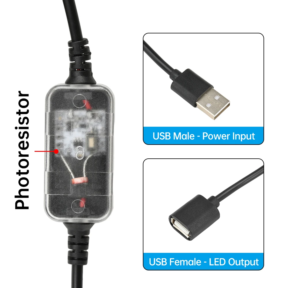 DC 3.7-24V Auto-On/Off Light Sensor Switch with USB Cable - Day/Night Mode for Ceiling Lights, Hallways, LED Strip Lights