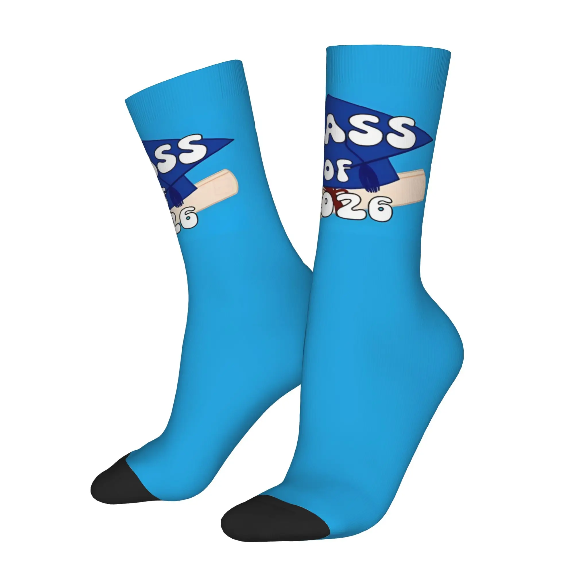 Funny Sock Graduation in 2026 Class Of 2026 Blue Vintage Quality Pattern Printed Men Crew Socks Novelty Men's Socks