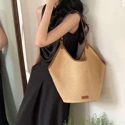 Bolso de gran capacidad tejido de hierba para mujer, bolsa de hombro de ocio, de viaje, 2024