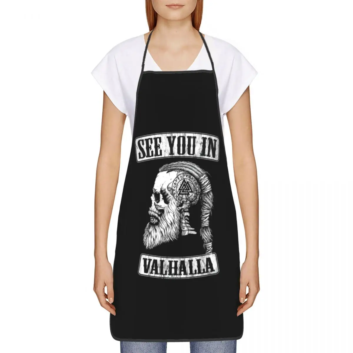 See You In Valhalla Skull Viking Bib Apron Women Men Chef Tablier Cuisine for Cooking Kitchen Norse Odin Ragnar Warrior Painting