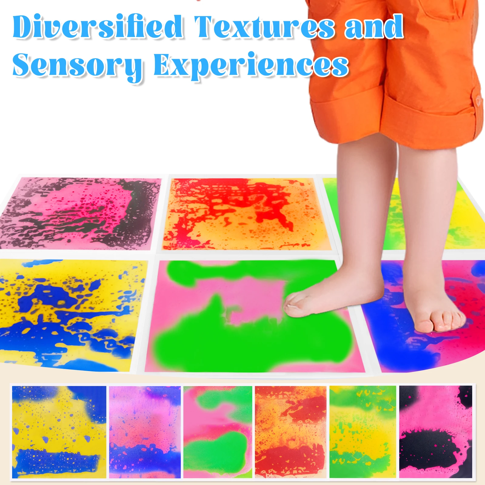 Carrelage sensoriel à peinture créative, 6 pièces, carrelage sensoriel d'intérieur, tapis de couleur liquide pour jeu sensoriel