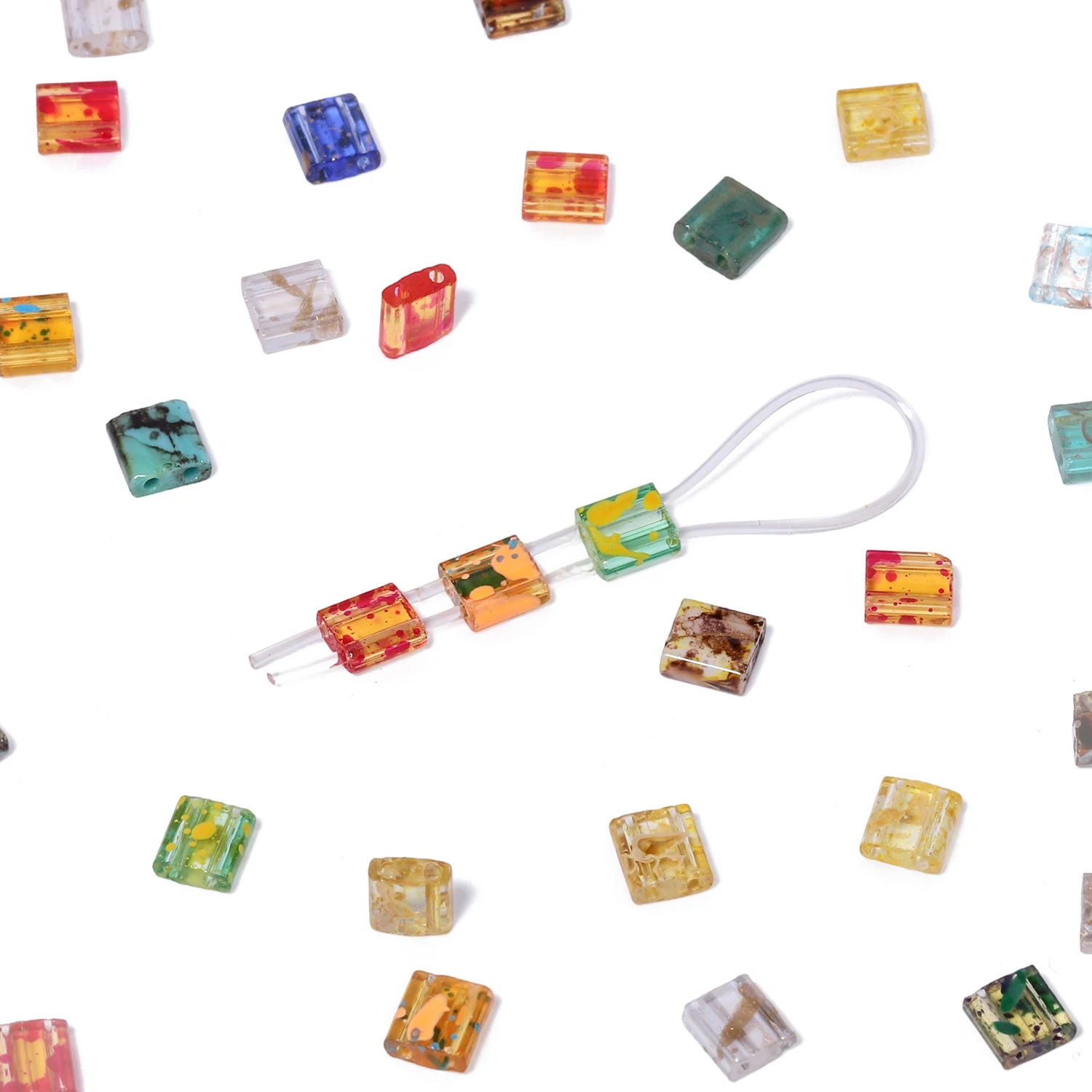 5x5x2mm Picasso Farbe Doppellöcher Kristallglas Reis Spacer Lose Perlen für Schmuckherstellung DIY Ohrringe Party Dekoration