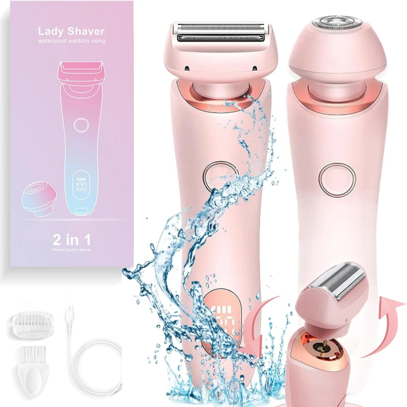 2 In 1 Women Electric Razor & Bikini Trimmer IPX7 Waterproof Wet Dry Shaver With Ceramic Sharp Blade, USB Rechargeable 400mAh Dual Head Trimmer For Face  Underarm, Leg And Pubic Hair Portable Personal Groomer, Gift For Men Women, Travel-Friendly
