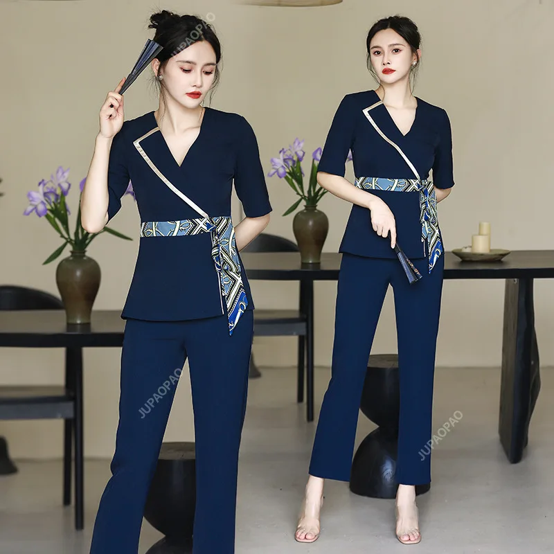 Spa Uniforms Women Workwear Beauty Clothing Beautician Scrubs Work Clothes Beauty Salon Tattoo Artist Uniform 2pcs Set Wholesale