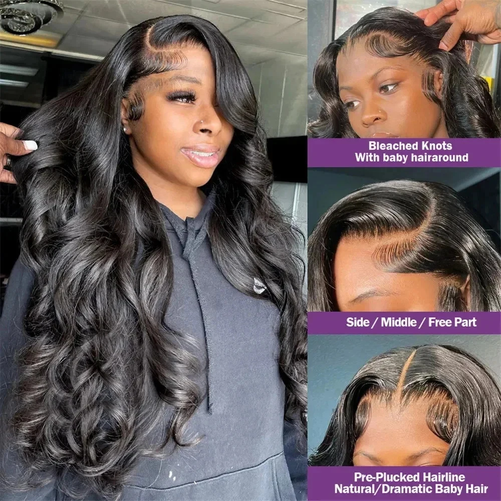 250 Плотность Объемная волна 13x4 HD Прозрачный парик фронта шнурка 100% человеческие волосы Черный 13x6 Парики фронтальной части шнурка 32 34 36 дюймов Предварительно выщипанные