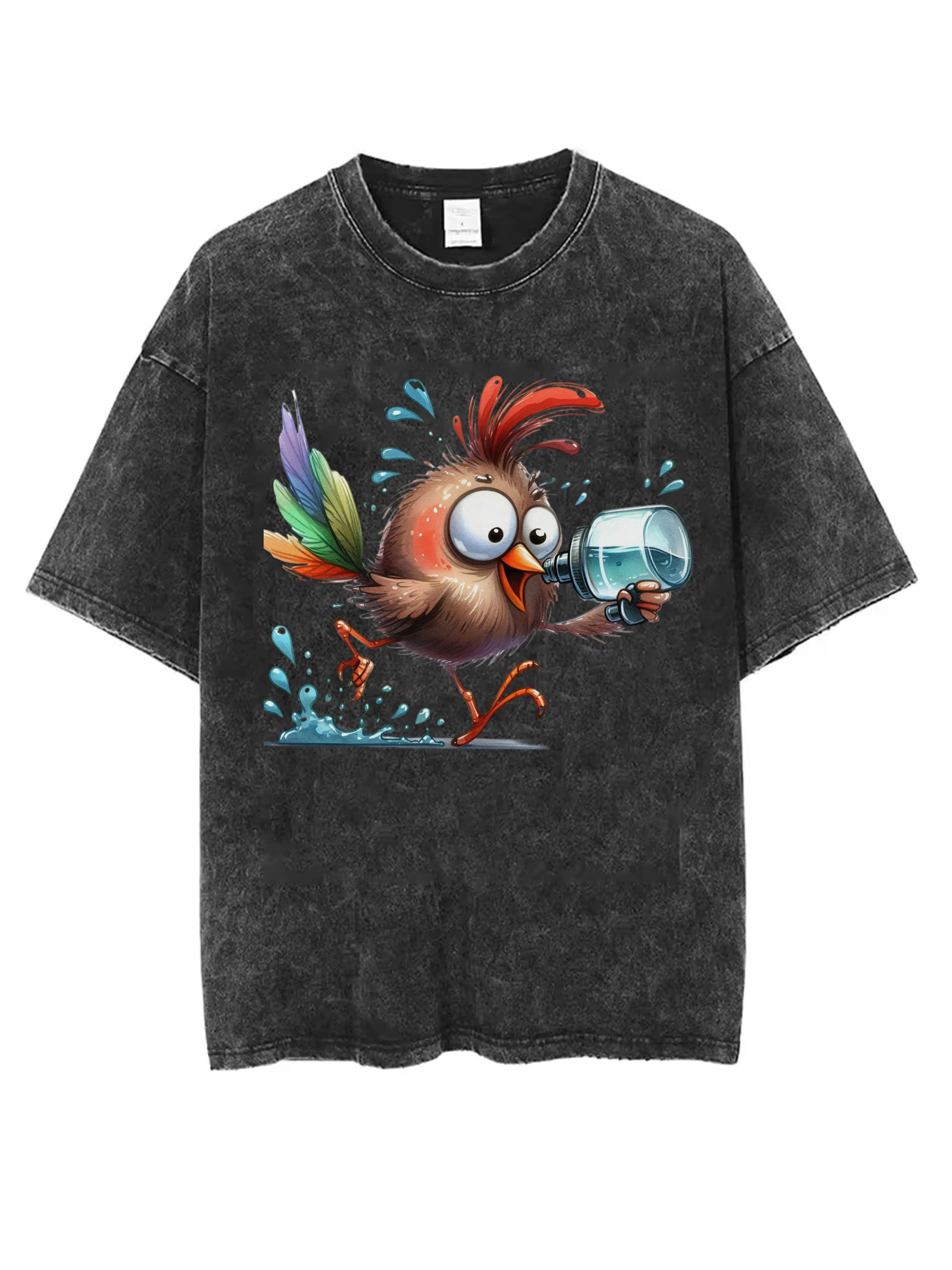 تي شيرت أسود مغسول برقبة دائرية الأكثر مبيعًا للنساء والرجال، مناسب مريح بطباعة الهالوين، قماش شتوي كاجوال مطبوع