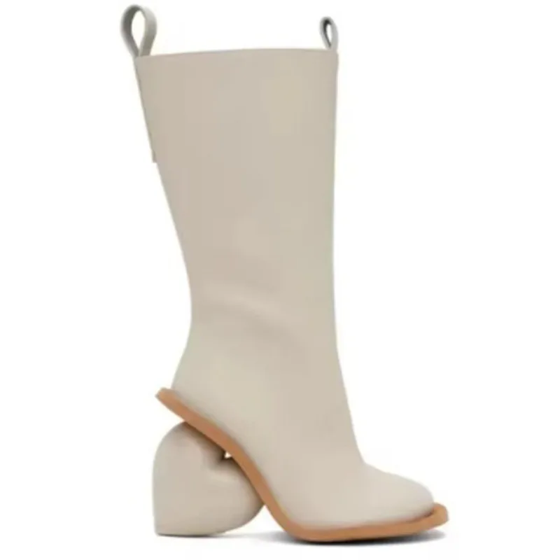 

Женские кожаные сапоги до середины икры, уникальный красный каблук с сердечком, модный круглый носок, привлекательный дизайн, высококачественная кожа, стильная вечеринка