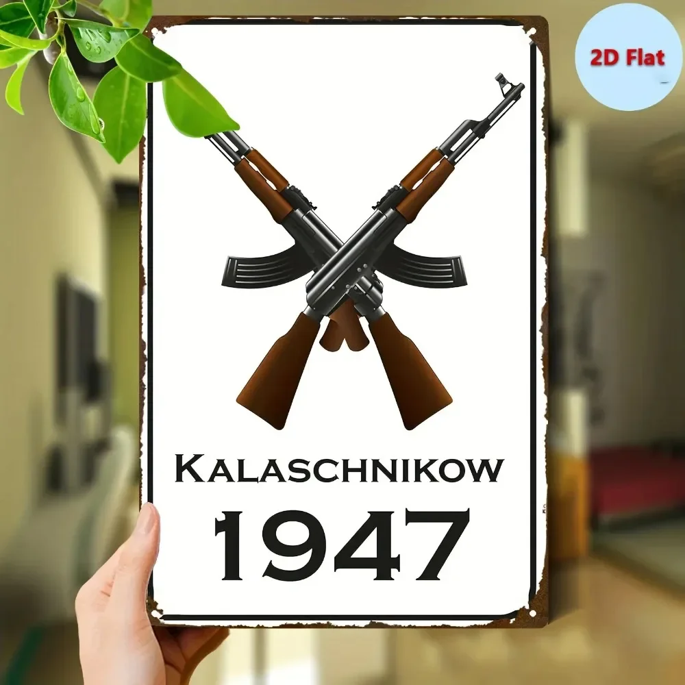 Heavy-Duty Tin Metal Wall Art - Kalashnikov AK-47 Rifle Replica Plaque, Vintage Gun Decor for Home Bar Cave, Easy Mount Hardwa