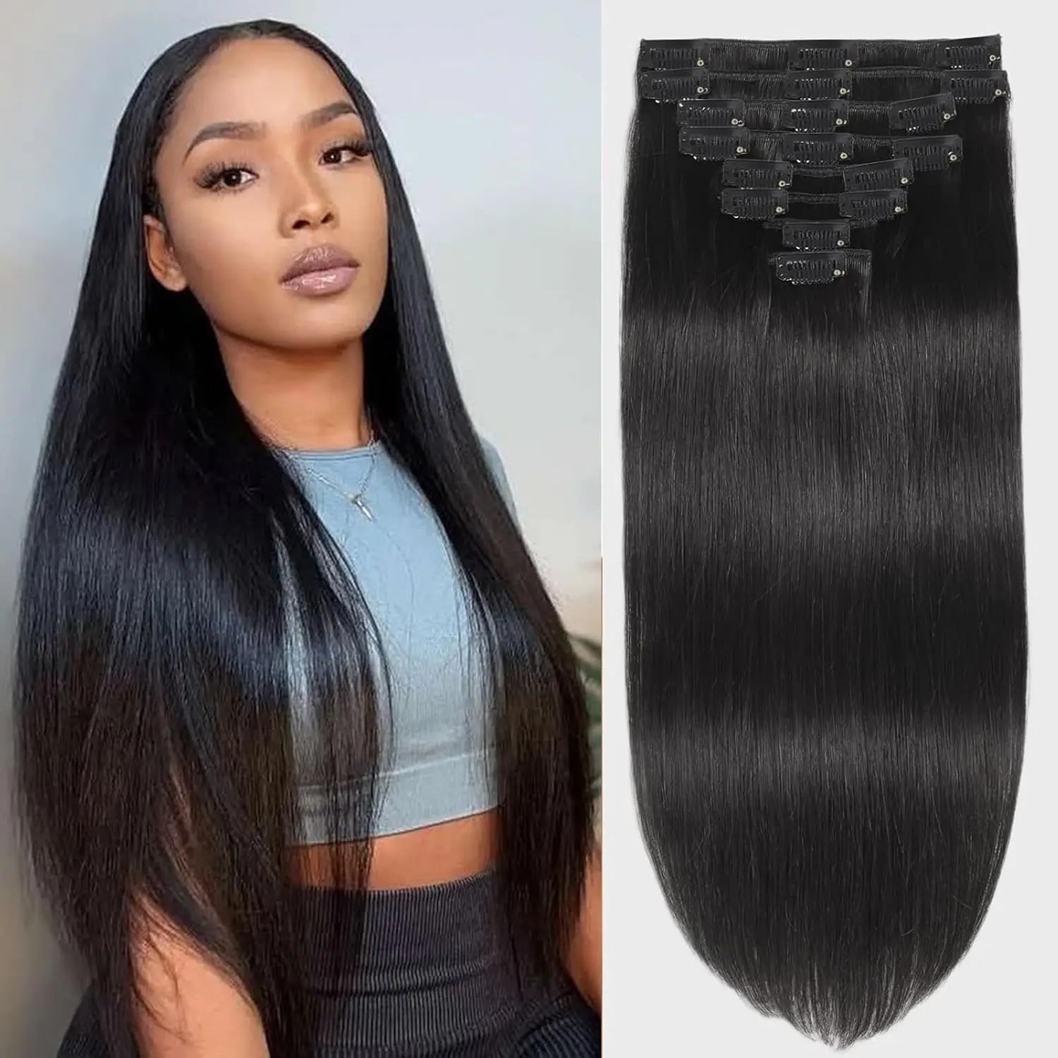 

Clip in Hair Extensions Human Hair Ultra Invisible Brazilian Human For woman Soft Silky Seamless Hair Extensions