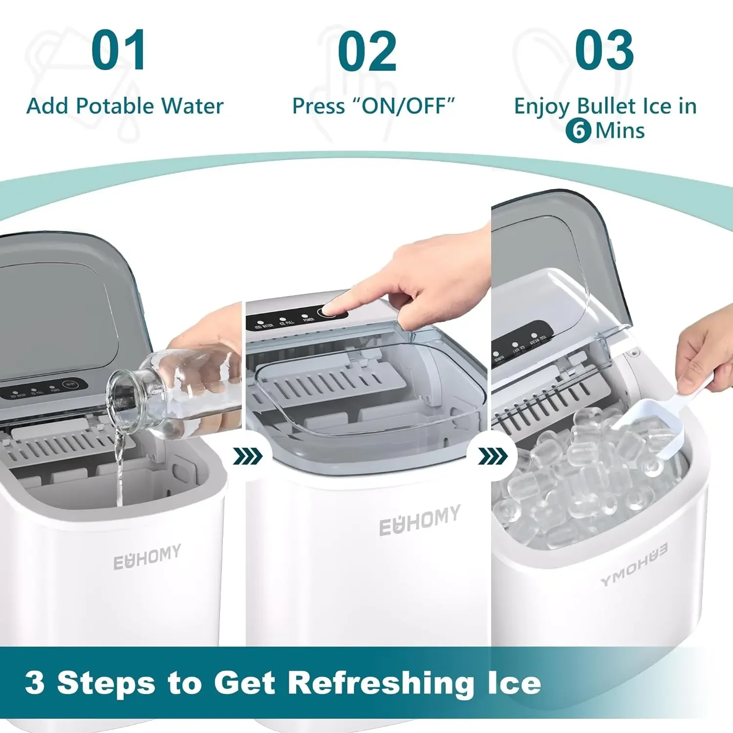 Máquina de hielo portátil para encimera, máquina de hielo con mango, 26 libras en 24 horas, 9 cubitos de hielo listos en 6 minutos, limpieza automática, nueva