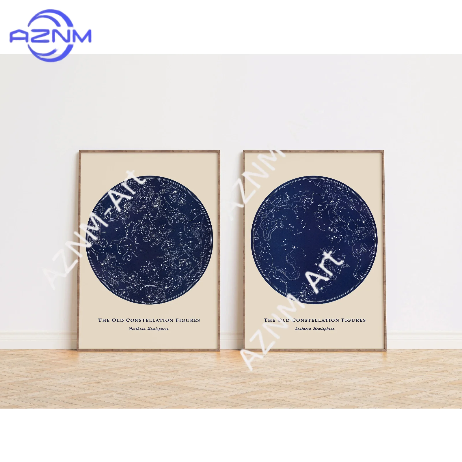 1/2-teiliges Sternbild-Karten-Druckset: Vintage-Wandkunst mit Sternzeichen