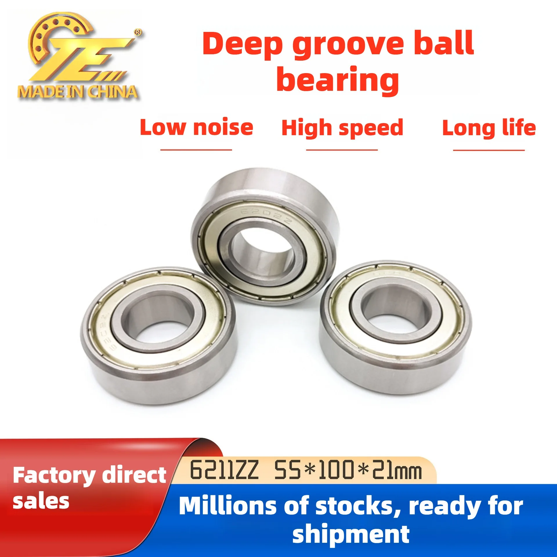 Chinese factory direct deep groove ball bearing 6211ZZ single row deep groove ball 55 * 100 * 21MM  deep groove ball