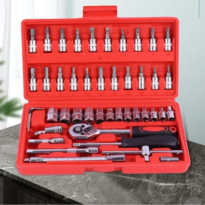 

46-piece set of auto repair tools hardware tool wrench and socket assembly