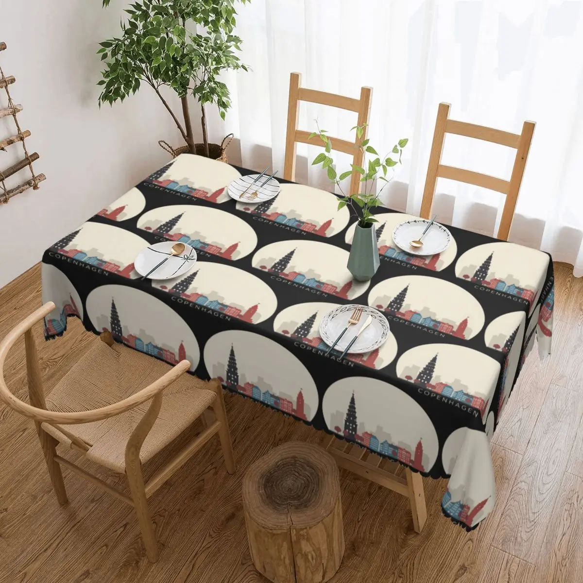 Copenhagen Travel Icon Tablecloth Restaurant Kitchen Rectangular Tablecloth Festival Party Tablecloth Outdoor Dining Table Cover