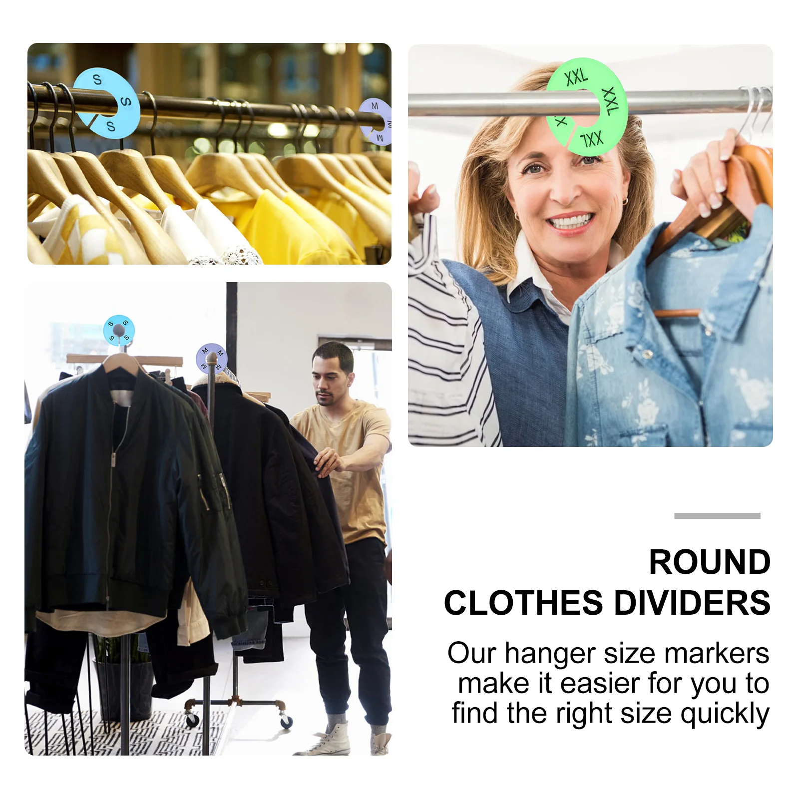 

60 Pcs Rack Clothing Size Brand Shelf Clothes Dividers Outdoor Round Plastic Sizing Rings for Racks