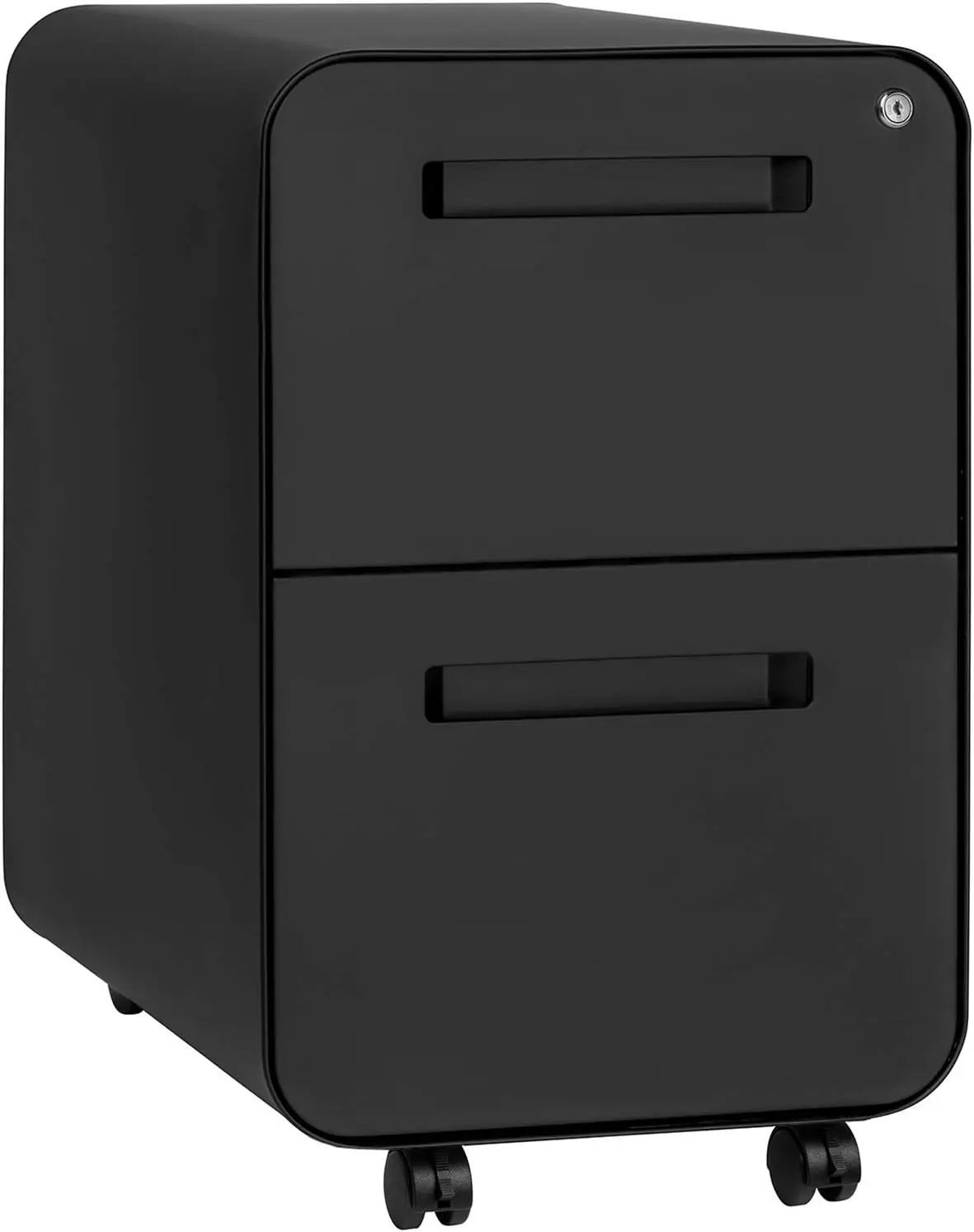 

2-drawer lockable mobile filing cabinet - metal filing cabinet under desk, legal/letter folder, wheels and fixed feet, black