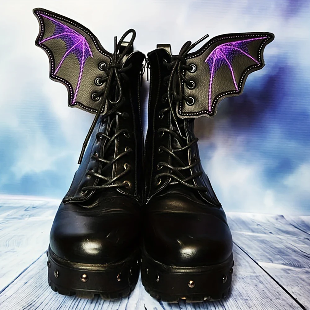 

1Pair Angel Wing Shape Boot Skate Shoes Halloween Black Purple Fit For Halloween Bat Wings Shoe Buckle Boots Handmade DIY