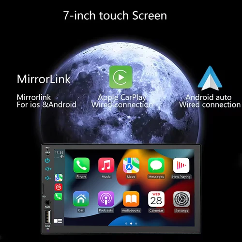 Imagen 2 del producto 1 Din Carplay Radio de coche Multimedia 7 ''IPS pantalla táctil con cable Carplay Android Auto Bluetooth USB SD Autoradio Universal 1din mp5
