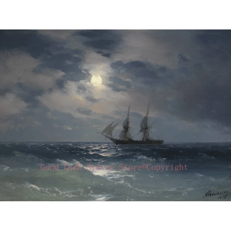 

Russia Ivan Aivazovsky Sea seascape The Brig Mercury in Moonlight Painting PRINT reproduction GOOD PRINT ART painting