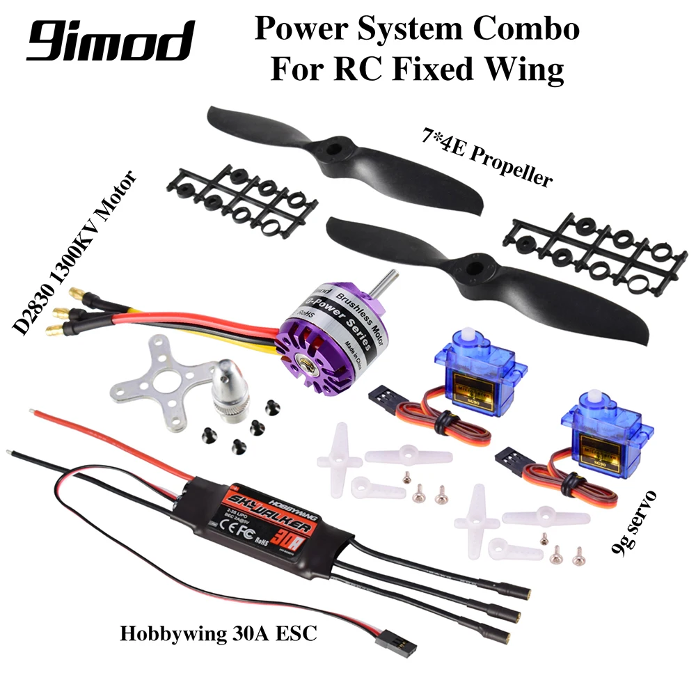 High Quality Hobbywing 30A ESC 9imod D2830 1300KV Brushless Motor 9G Servo 7*4E Propeller Power System RC Fixed Wing Part