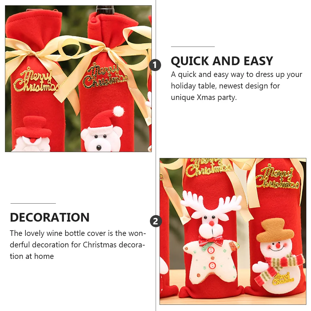 

4Pcs Christmas Red Wine Bottle Sleeve Cover Unique Xmas Party Decoration Home Decor Christmas Wine Bottle Cover