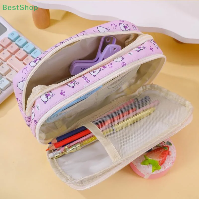 Bolsa para bolígrafos Capibala de gran capacidad, bolsa de almacenamiento de papelería, estuche para lápices de dibujos animados Kapibara de alta calidad con tapa abatible, 1 Uds.