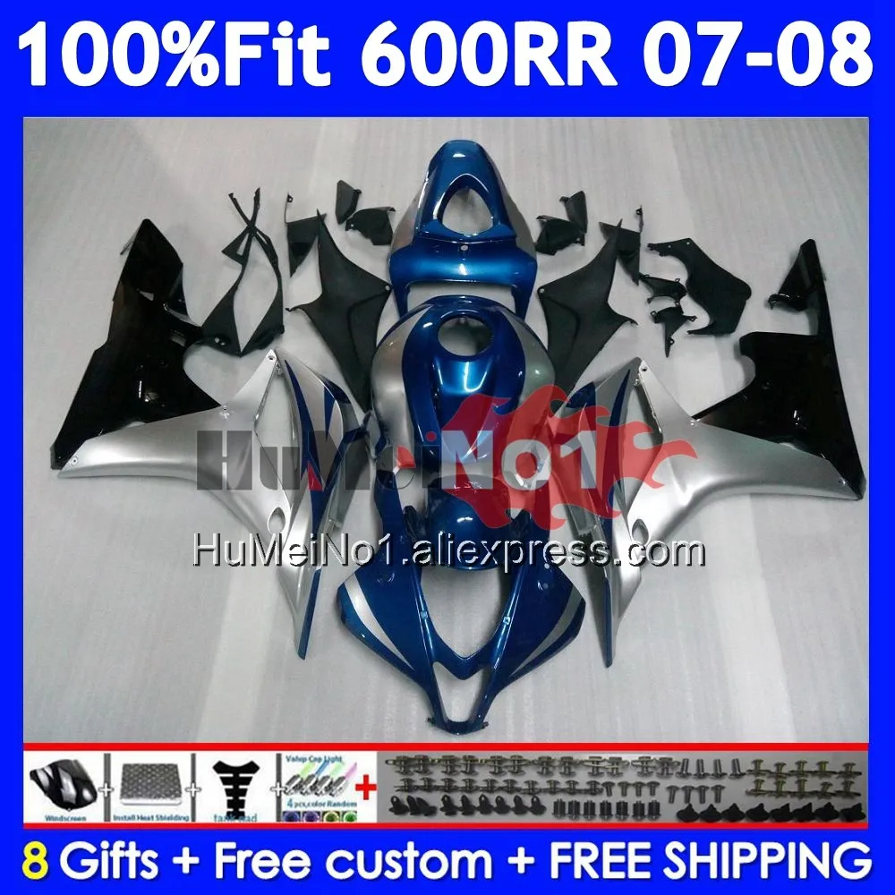 Injection For HONDA CBR 600 RR CC 600RR 600F5 CBR600RR 42No.15 CBR600F5 600CC CBR600 RR F5 2007 2008 Silver blue 07 08 Fairing