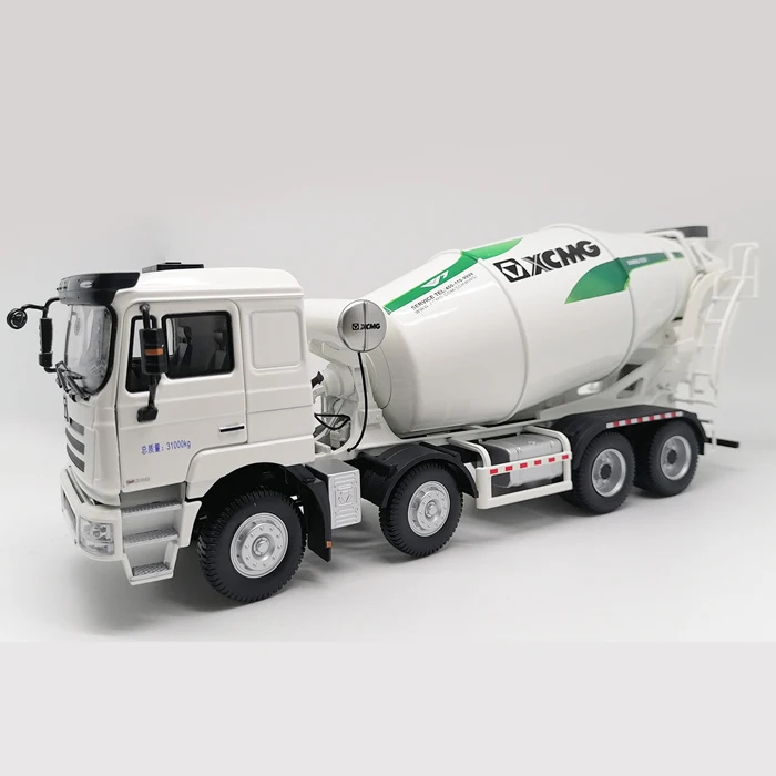 1:35 Scale Model Diecast XCMG Schwing Concrete Mixer Truck 4 Axle Collection 2 Cabs Open Tank Rotate White Gift