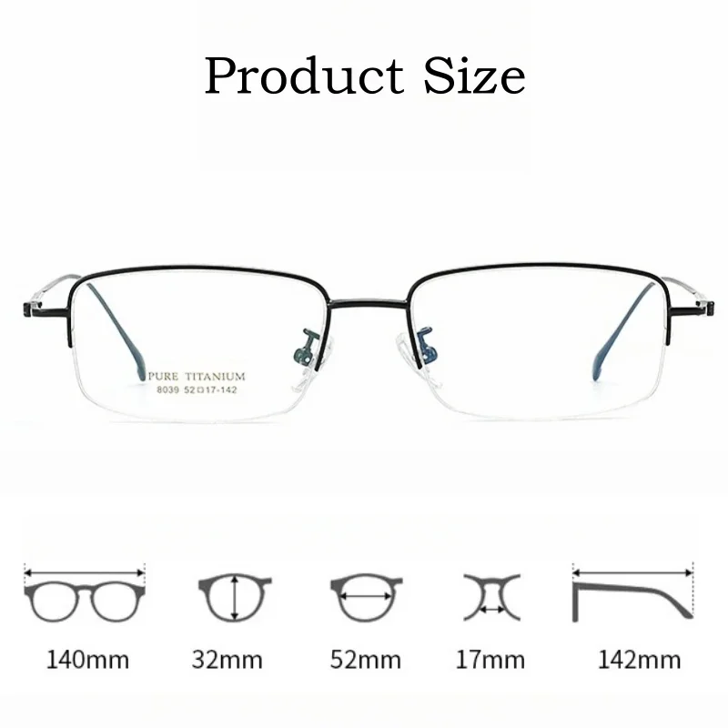 OLLYMURS 超軽量ビジネス高級光学眼鏡レトロスクエア純チタン処方ハーフフレームメガネ男性眼鏡