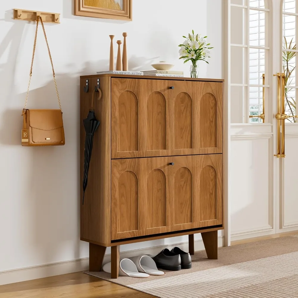 

Тумба для обуви 31,5 дюйма с 2 откидными ящиками, узкий шкаф для обуви для прихожей, деревянная полка для обуви, на заказ