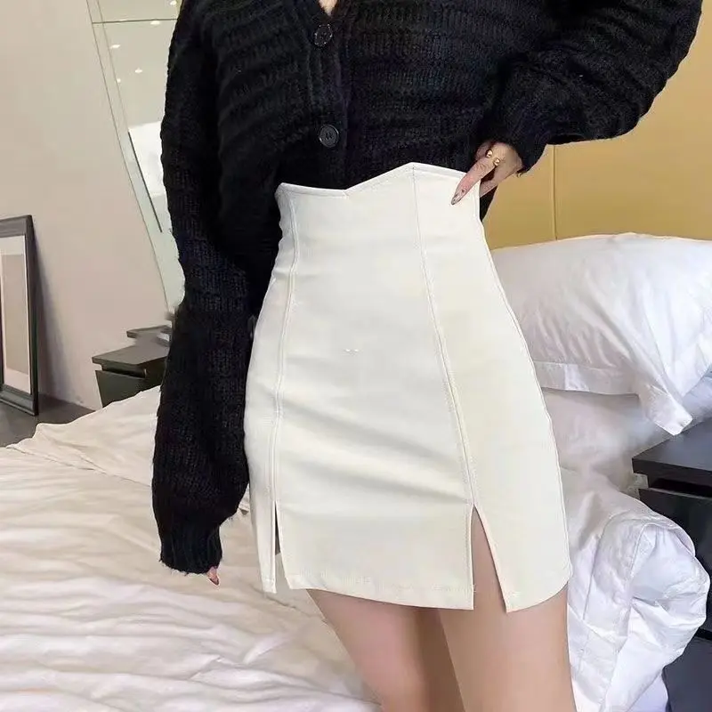 Skirts Women Spring Hot Sale High Waist Korean Style Elegant A-line Sexy Mini Tender Ladies Stylish Office All-match Pure Color