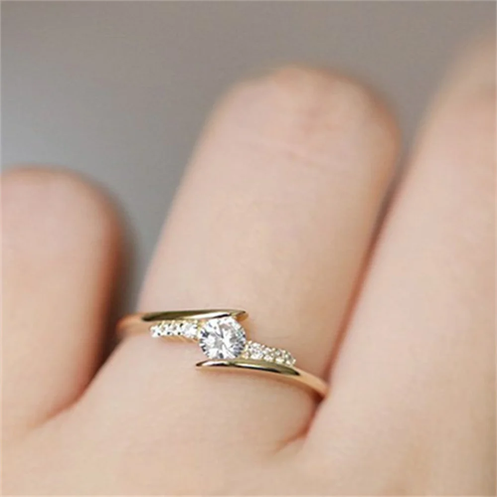 Minimalist Small Round Stone Ring Gold Color White Zircon Thin Rings For Women Wedding Bands Stacking Ring Engagement Jewelry CZ