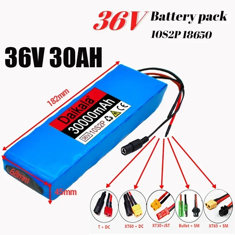 

18650Battery 36V30000mAh Rechargeable Lithium Ion Battery 10S2P 42V500W Used for Bicycles Scooters Motorcycle Customizable plug