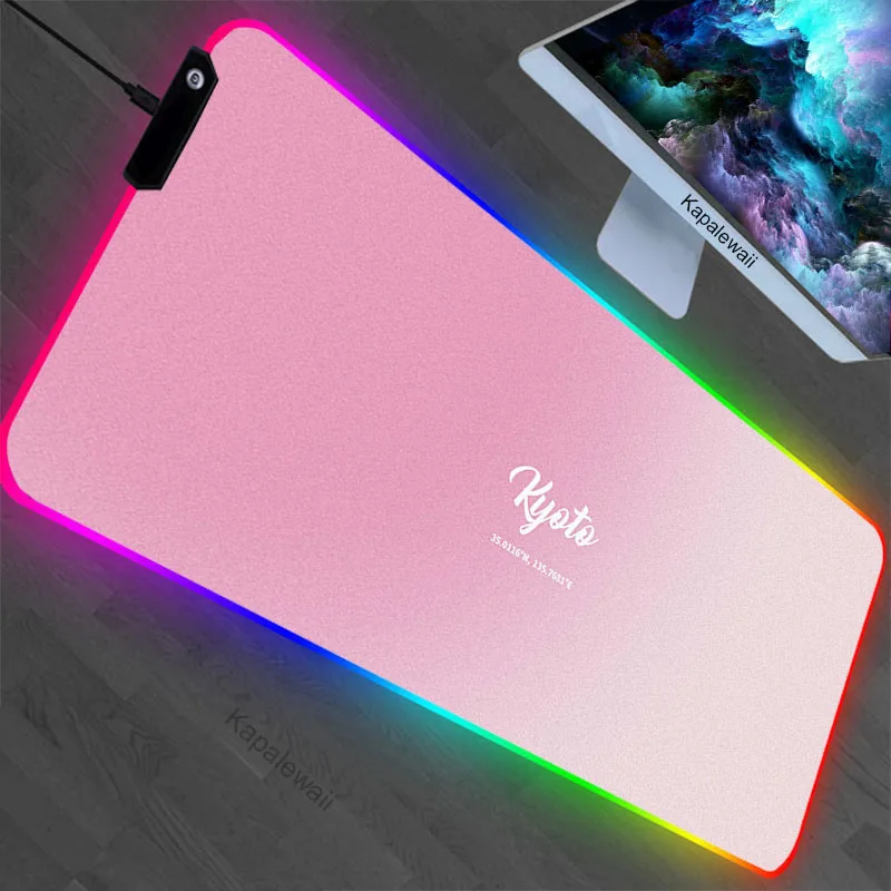 

Pink Gradual Large RGB Gamer Mousepad 100x55cm Mouse Mat Gaming Desk Mat LED Luminous DeskPad Keyboard Mouse Pad For PC Mousepad