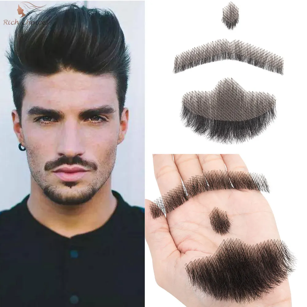 

False Mustaches Fake Beard Realistic 100% Human Hair Face Beard Realistic and Mustache Brown for Men Realistic Makeup Lace Beard