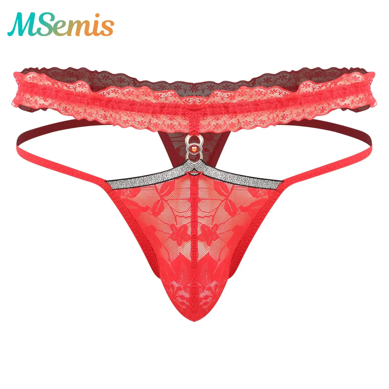 

Мужское нижнее белье для геев, трусы с выпуклой сумкой и Т-образной спинкой, нижнее белье, сексуальные стринги с низкой посадкой, трусики, прозрачные кружевные стринги с цветочным принтом, трусы