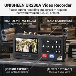 UNISHEEN UR230A Analog CVBS RCA SVideo Camera USB Tape VHS Capture Box MP3 Video Recorder VCR to Digital Converter