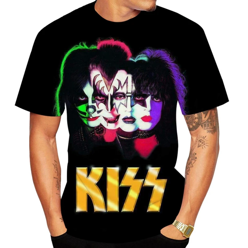 Fashion Summer Tees 3d Print Kiss Band for Mens/womens Hard Rock Pop Metal Cool Cool Streetwear Casual Round Neck T shirt tops