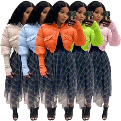 Bolha puffer casacos jaqueta de colheita gola de pele casual grosso quente para baixo cortado casaco 2022 feminino y2k roupas streetwear carta jakcets