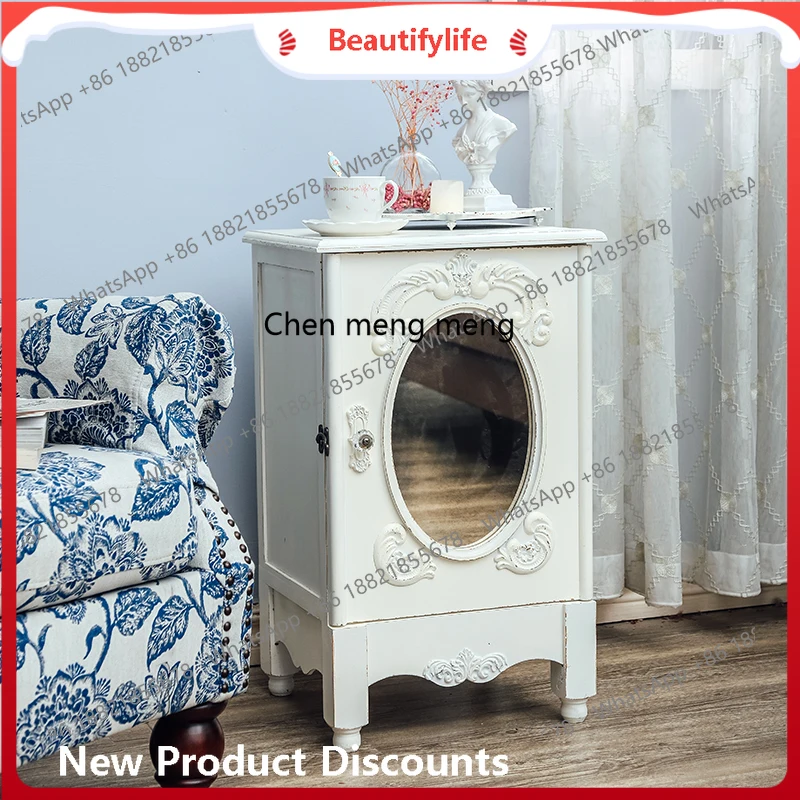 

French bedside table, girls' home bedroom engraved niche, retro princess cabinet H