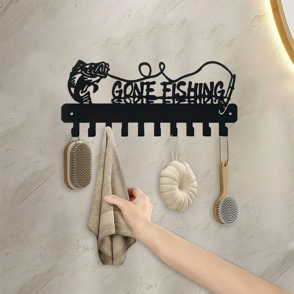Key Holder with Cute Fish Design, Metal Art Deco Style Wall Hanging Key Storage Rack with Hooks, Space Saving Organizer