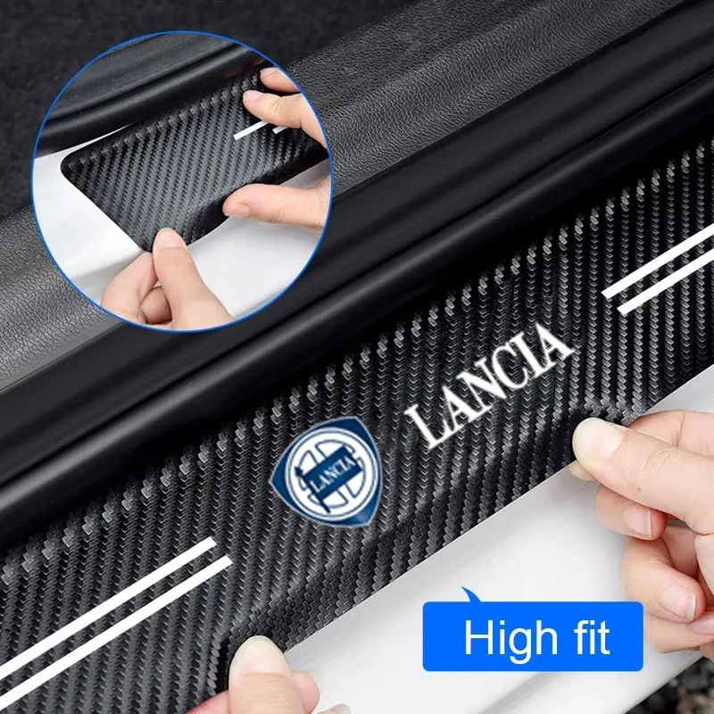 Leather Car Door Sill Plate Protector Stickers for Lancia ypsilon delta musa nera thema STRATOS Y Phedra Car Accessories