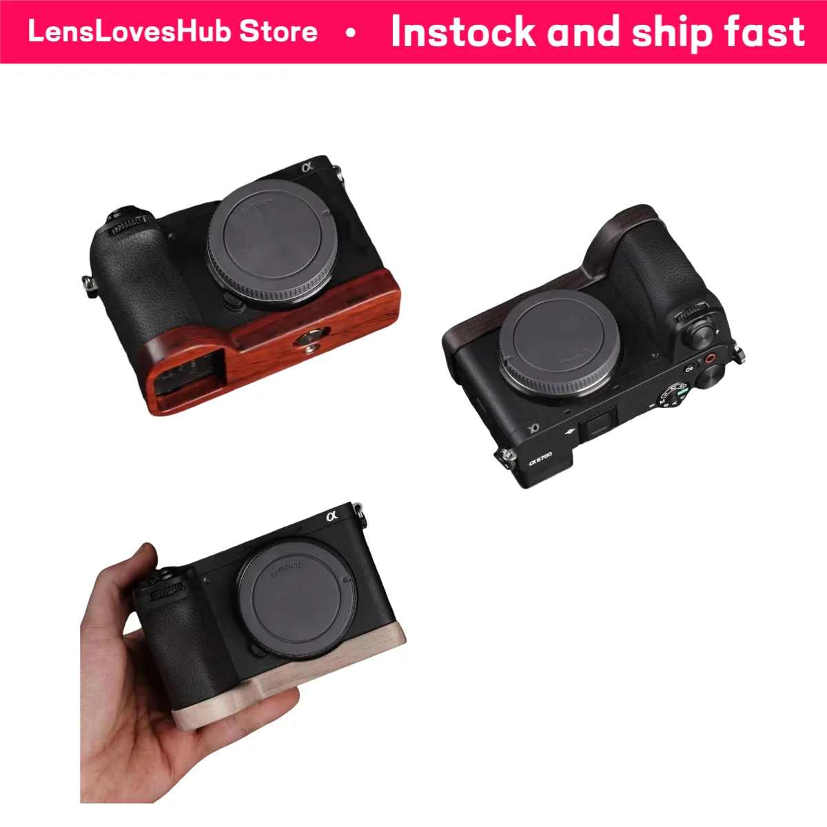 

Деревянная рукоятка-держатель для камеры, для Sony A6700, основание из массива красного сандалового дерева, рукоятка из эбенового дерева и палисандра