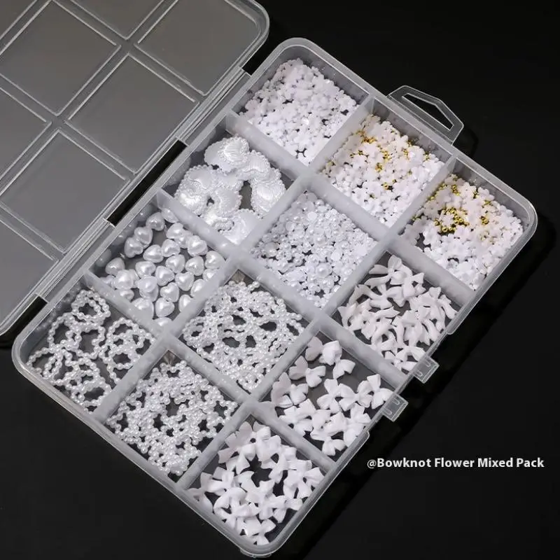 12 rejillas de resina con lazo, flores, diamantes 3D para uñas, Kit de gemas para uñas de fondo plano, dijes para decoración de uñas, accesorios de manicura DIY, gemas para uñas